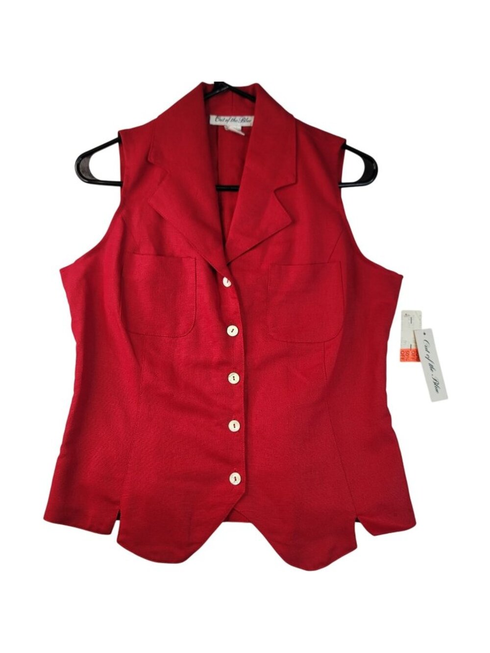 Vintage Out Of The Blue Irish Linen Vest M Red USA 90s Tomato Girl Holiday Retro